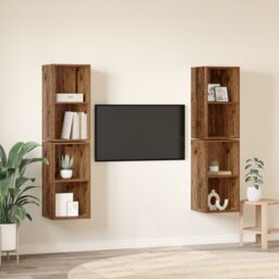 Berkfield Home Wall TV Cabinet 4 pcs Old wood 37 x 37 x 72 cm Engineered wood in Brown - thumbnail 4