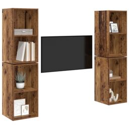 Berkfield Home Wall TV Cabinet 4 pcs Old wood 37 x 37 x 72 cm Engineered wood in Brown - thumbnail 3
