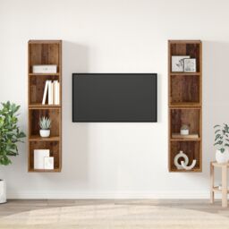 Berkfield Home Wall TV Cabinet 4 pcs Old wood 37 x 37 x 72 cm Engineered wood in Brown - thumbnail 1