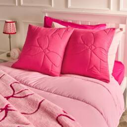 OHS 2 x Bows Quilted Pinsonic Cushion Covers Home Décor in Bright Pink - Size: 45 cm x 45 cm