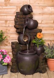 Primrose 1.2m 3-tier Cascading Jars on Wall with Planter & Lights by Ambient? in Brown