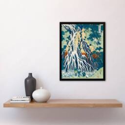 Artery8 Katsushika Hokusai Framed Wall Art Mist Waterfall At Mount Kurokami in Green - Size: A4 - thumbnail 2