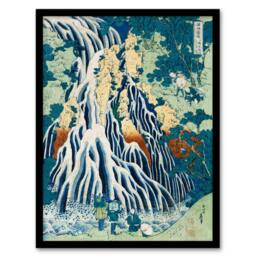 Artery8 Katsushika Hokusai Framed Wall Art Mist Waterfall At Mount Kurokami in Green - Size: A4 - thumbnail 1