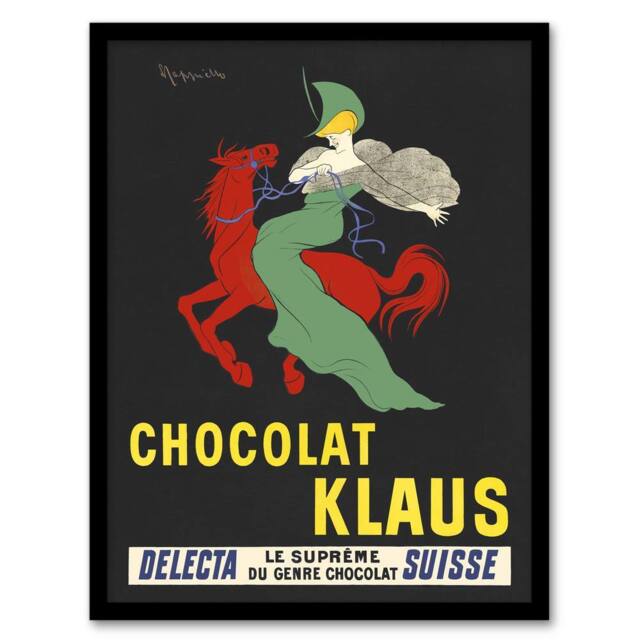 "Artery8 Klaus Chocolate Vintage Advert Vintage Framed Wall Art Print Cappiello in Black - Size: W12"" x H16""" - image 1