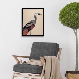 "Artery8 Wall Art Print Abstract Heron Bird Coral & Teal Hue Art Framed in Black - Size: W12"" x H16""" - thumbnail 2