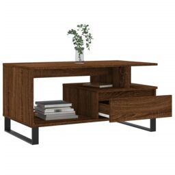 Berkfield Home Coffee Table Brown Oak 90x49x45 cm Engineered Wood - Size: 90 x 49 x 45 cm - thumbnail 4