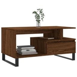 Berkfield Home Coffee Table Brown Oak 90x49x45 cm Engineered Wood - Size: 90 x 49 x 45 cm - thumbnail 3