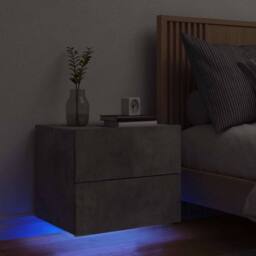 Berkfield Home Durable Wall-mounted Bedside Cabinet with LED Lights Concrete Gery in Grey - thumbnail 2