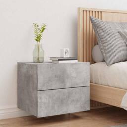 Berkfield Home Durable Wall-mounted Bedside Cabinet with LED Lights Concrete Gery in Grey - thumbnail 4