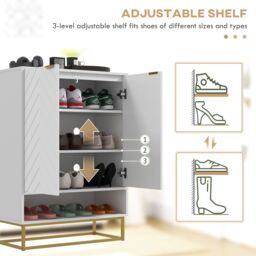 HOMCOM Shoe Storage Cabinet with 3 tier Shelving Open Shelf & 6 Vents in White - thumbnail 5