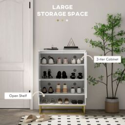 HOMCOM Shoe Storage Cabinet with 3 tier Shelving Open Shelf & 6 Vents in White - thumbnail 4