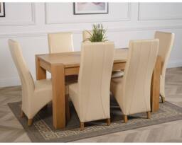 Thats Furniture Kuba 150 x 85 cm Chunky Medium Oak Dining Table & 6 Lola Leather Chairs in Cream - thumbnail 3