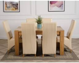 Thats Furniture Kuba 150 x 85 cm Chunky Medium Oak Dining Table & 6 Lola Leather Chairs in Cream - thumbnail 2