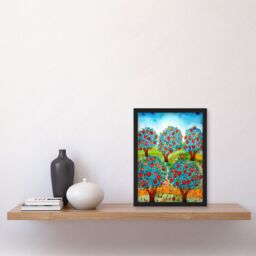 Artery8 Apple Orchard Trees Ready For Harvest Folk Art Landscape Watercolour Painting Artwork Framed Wall Art Print A4 in Black - thumbnail 2