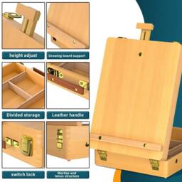 VOGREX Portable Wooden Sketch Box Easel Desk with Drawers in Beige - thumbnail 4