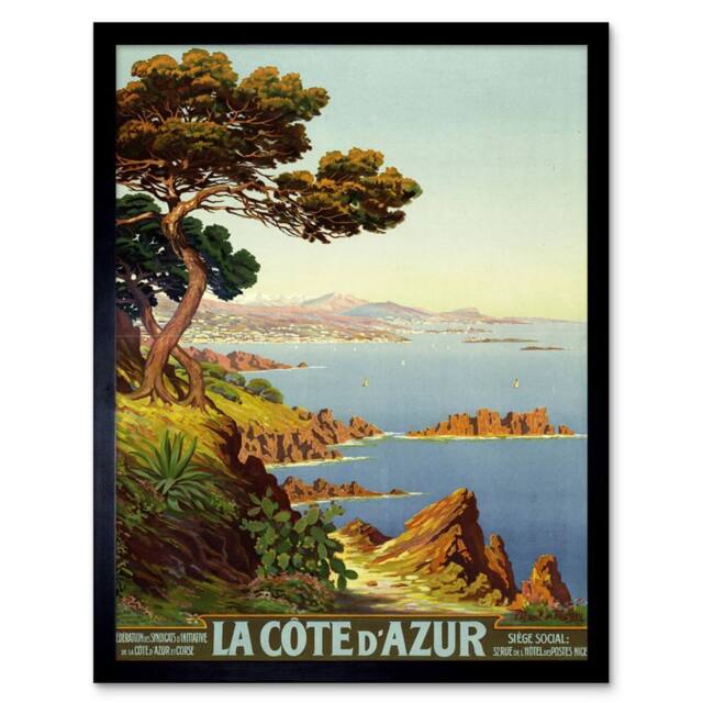 "Artery8 De Tanguy Côte D'azur France Travel Advert 12x16"" Framed Art Print in Blue - Size: W12"" x H16""" - image 1