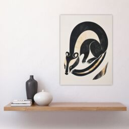 "Artery8 Badger Inuit Art Style Animal Painting Wall Art Print in Black - Size: W24"" x H32""" - thumbnail 4