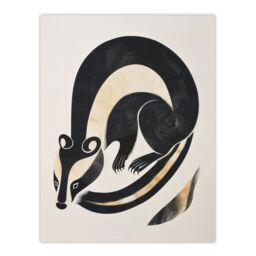 "Artery8 Badger Inuit Art Style Animal Painting Wall Art Print in Black - Size: W24"" x H32""" - thumbnail 1