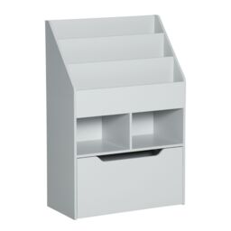 HOMCOM Kids Bookshelf Bookcase with Storage Drawer with Wheels Toy Organiser in Grey - thumbnail 2