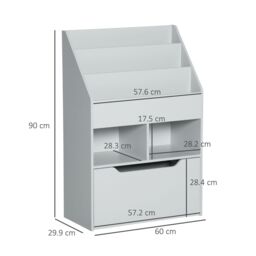 HOMCOM Kids Bookshelf Bookcase with Storage Drawer with Wheels Toy Organiser in Grey - thumbnail 3