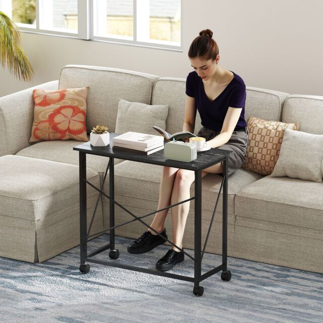 HOMCOM Folding Desk on Wheels, Writing Table for Home Office, Black - image 1