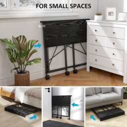 HOMCOM Folding Desk on Wheels, Writing Table for Home Office, Black - thumbnail 4