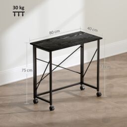 HOMCOM Folding Desk on Wheels, Writing Table for Home Office, Black - thumbnail 3