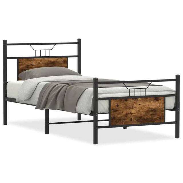 Berkfield Home Bed Frame Frame Smoked Oak 75x190 cm Small Single Wood in Brown - image 1