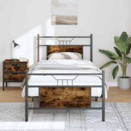 Berkfield Home Bed Frame Frame Smoked Oak 75x190 cm Small Single Wood in Brown - thumbnail 2