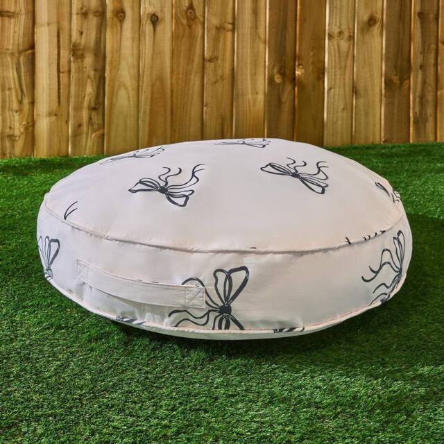 OHS Bows Print Round Outdoor Garden Cushion Water Resistant in Cream - Size: 60 cm x 60 cm - image 1
