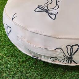 OHS Bows Print Round Outdoor Garden Cushion Water Resistant in Cream - Size: 60 cm x 60 cm - thumbnail 2