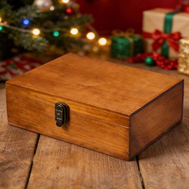 EONLION Lockable Wooden Storage Box Rustic Pine in Brown - Size: 500mm - image 1