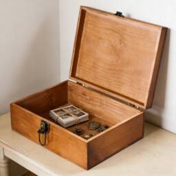 EONLION Lockable Wooden Storage Box Rustic Pine in Brown - Size: 500mm - thumbnail 4
