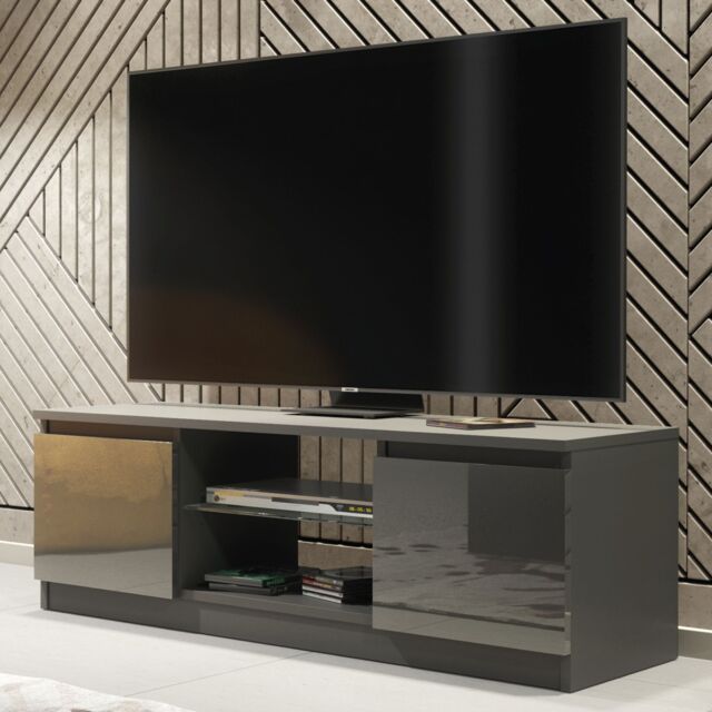 Creative Furniture TV Unit 120cm Modern - Dark Grey with High Gloss Doors - image 1