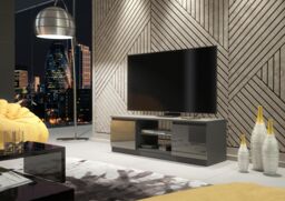 Creative Furniture TV Unit 120cm Modern - Dark Grey with High Gloss Doors - thumbnail 2