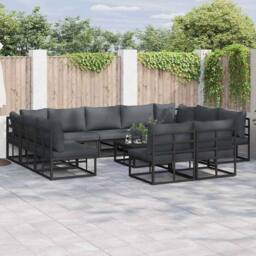 Berkfield Home Garden Sofa Set with Cushion with Pillow 11 pcs Black Aluminium - thumbnail 2