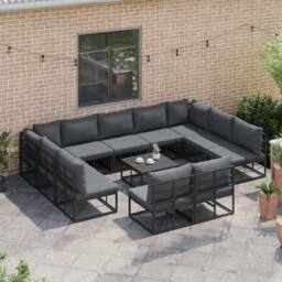 Berkfield Home Garden Sofa Set with Cushion with Pillow 11 pcs Black Aluminium - thumbnail 5