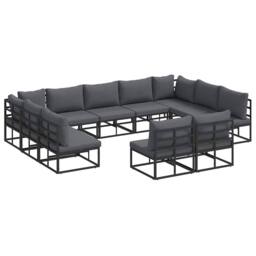 Berkfield Home Garden Sofa Set with Cushion with Pillow 11 pcs Black Aluminium - thumbnail 3