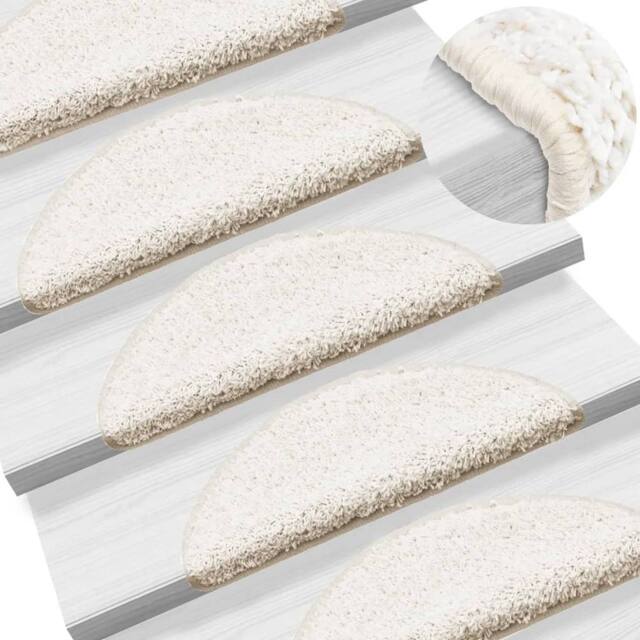 Berkfield Home Carpet Stair Treads 15 pcs White 56x17x3 cm - Size: Medium - image 1