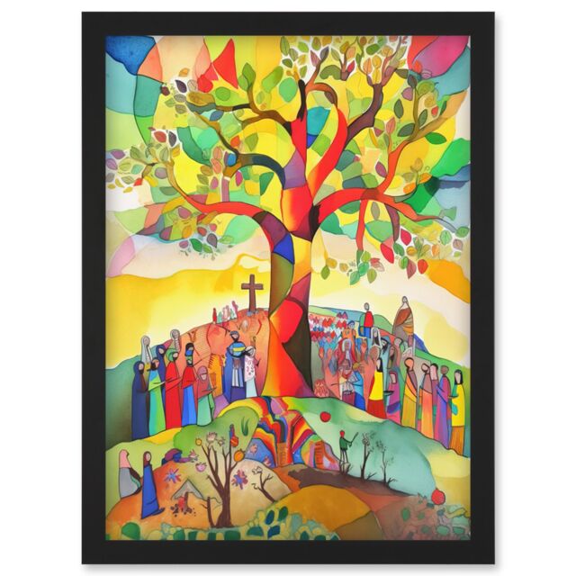 Artery8 The Sermon On The Mount Jesus Folk Art Bible Artwork Framed Wall Art Print A4 in Black - image 1