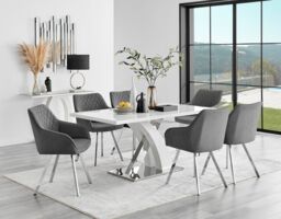 FurnitureboxUK Atlanta 6 White Dining Table & 6 Falun Silver Leg Chairs in Dark Grey - thumbnail 1