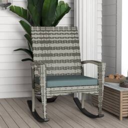 OUTSUNNY Garden Rattan Rocking Chair, Bistro Recliner Rocker Furniture Seater in Light Grey - thumbnail 1