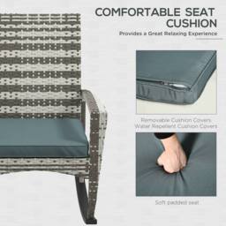OUTSUNNY Garden Rattan Rocking Chair, Bistro Recliner Rocker Furniture Seater in Light Grey - thumbnail 5