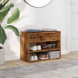 Berkfield Home Shoe Bench Old Wood 60x30x45 cm Engineered Wood in Brown - Size: 60 x 30 x 45 cm - thumbnail 1