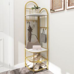 Costway 4-Tier Coat Rack 180cm Tall Entryway Shoes Shelf Organizer-White in White - thumbnail 5