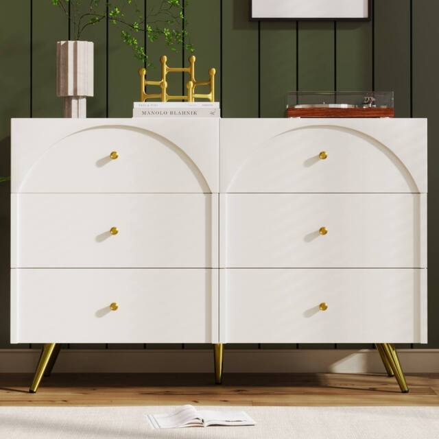 Merax Cream White Chest Of Drawers With Arched Front 40 x 120 x 85 CM - image 1