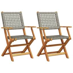 Berkfield Home Beautiful Garden Chairs 2 pcs Grey Solid Wood Acacia & Poly Rattan - thumbnail 3