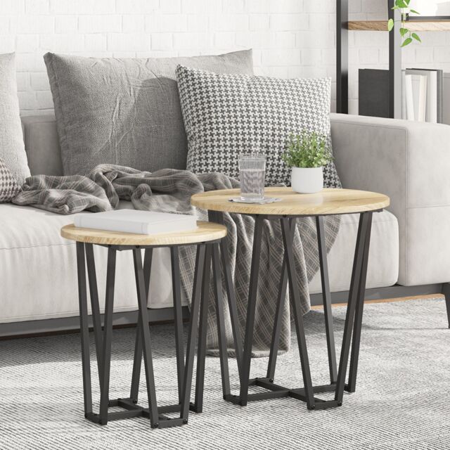 Berkfield Home Side Table Set of 2 - Sonoma Oak Engineered Wood & Metal in Beige - image 1