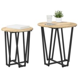 Berkfield Home Side Table Set of 2 - Sonoma Oak Engineered Wood & Metal in Beige - thumbnail 3