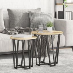 Berkfield Home Side Table Set of 2 - Sonoma Oak Engineered Wood & Metal in Beige